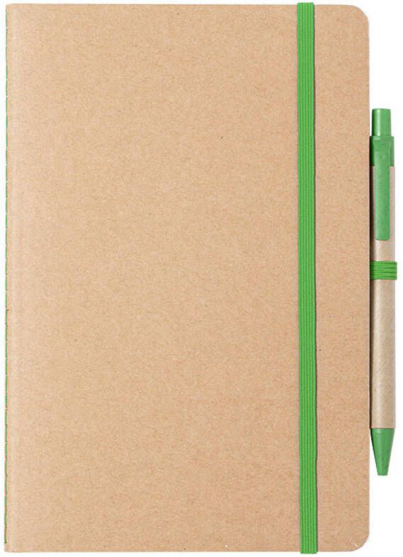 Merkloos Natuurlijn schriftje notitieboekje karton groen met elastiek A5 formaat Schriften