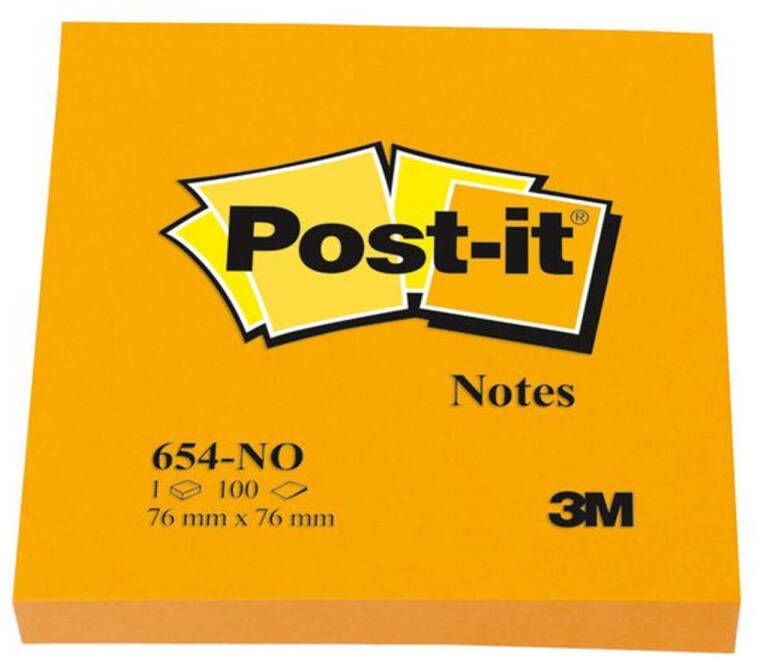 3M Post-it Memoblok 3M Post it 654 NOR 76x76mm neon oranje