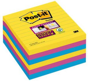 Post-It Super Sticky notes XL Carnival 90 vel ft 101 x 101 mm gelijnd geassorteerde kleuren pak van