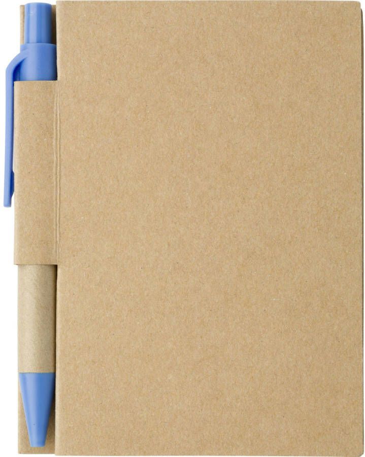 Merkloos Notitie opschrijf boekje met balpen harde kaft beige blauw 11x8cm 80blz gelinieerd Notitieboek