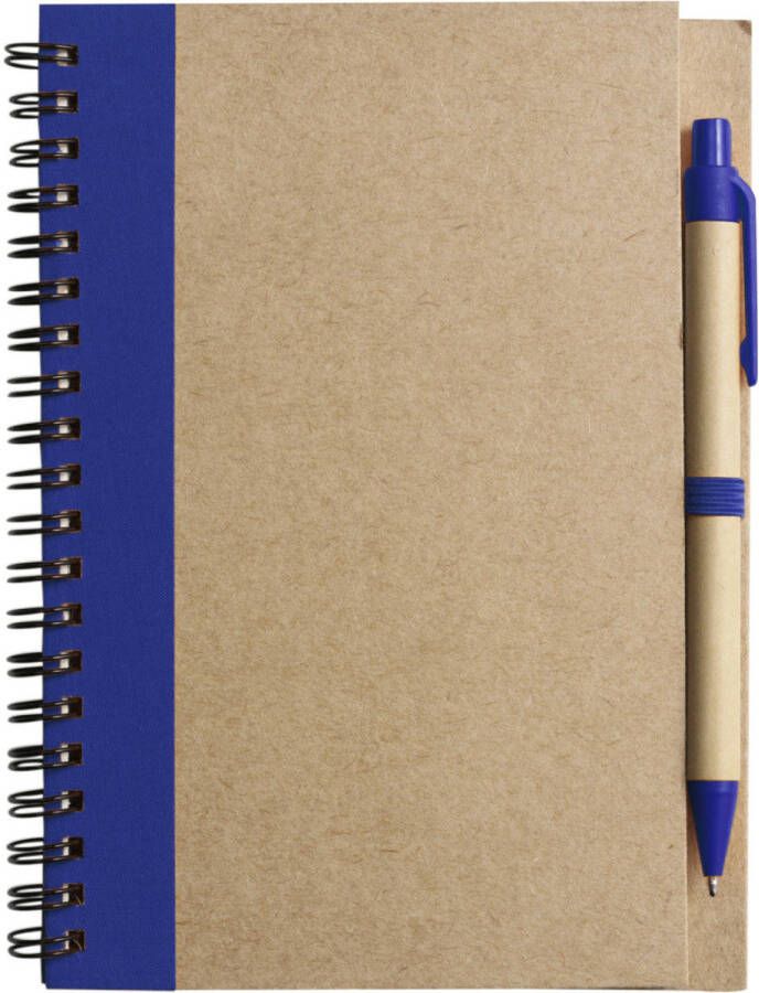 Merkloos Notitie opschrijf boekje met balpen harde kaft beige blauw 18x13cm 60blz gelinieerd Notitieboek