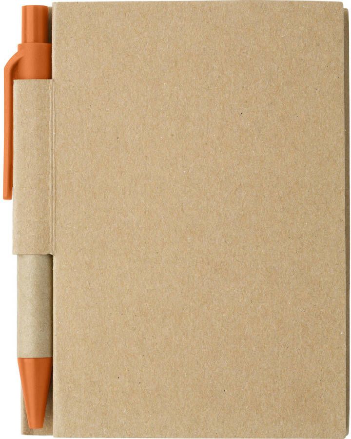 Merkloos Notitie opschrijf boekje met balpen harde kaft beige oranje 11x8cm 80blz gelinieerd Notitieboek