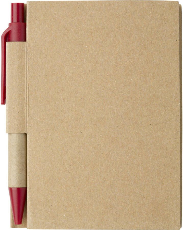 Merkloos Notitie opschrijf boekje met balpen harde kaft beige rood 11x8cm 80blz gelinieerd Notitieboek