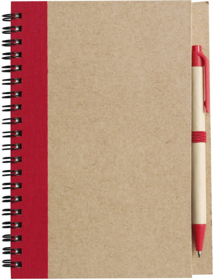 Merkloos Notitie opschrijf boekje met balpen harde kaft beige rood 18x13cm 60blz gelinieerd Notitieboek