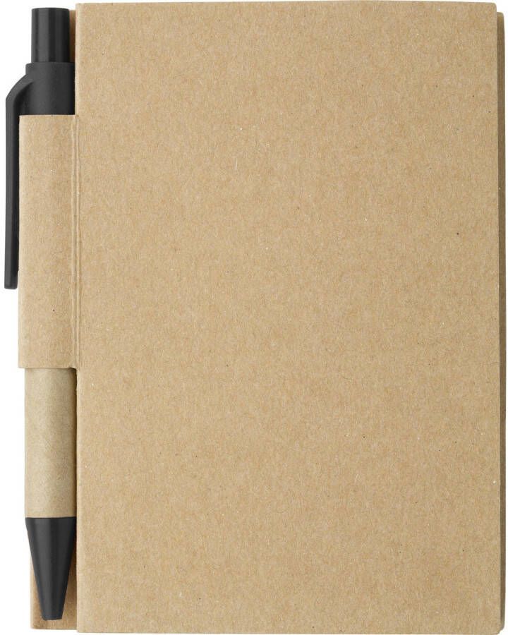 Merkloos Notitie opschrijf boekje met balpen harde kaft beige zwart 11x8cm 80blz gelinieerd Notitieboek