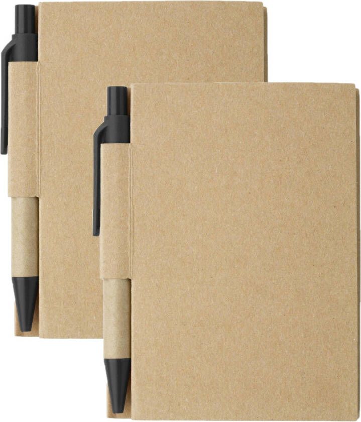 Merkloos Notitie opschrijf boekje met balpen harde kaft beige zwart 2x8cm 80blz gelinieerd Notitieboek