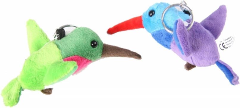 Merkloos Pluche kolibrie vogel sleutelhanger 12 cm blauw Knuffel sleutelhangers