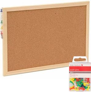 Merkloos Prikbord incl. 40x punaises gekleurd 22 x 30 cm kurk Prikborden