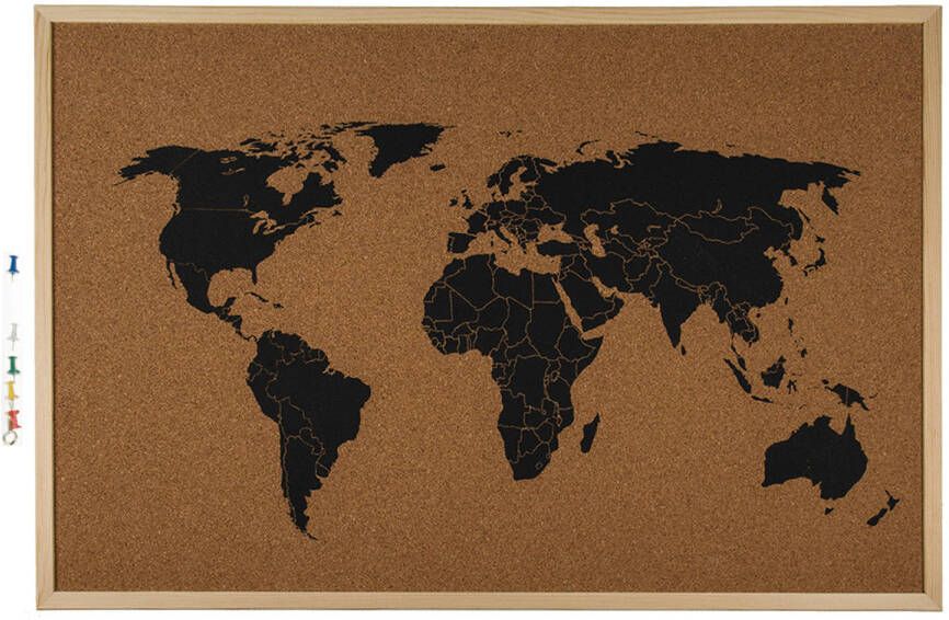 Merkloos Prikborden met wereldkaart 60 cm Prikborden