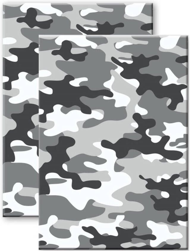 Merkloos Set van 2x stuks camouflage legerprint wiskunde schrift notitieboek grijs ruitjes 10 mm A4 formaat Notitieboek