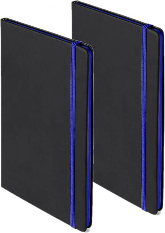 Merkloos Set van 2x stuks notitieboekje met blauw elastiek A5 formaat Notitieboek