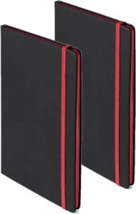 Merkloos Set Van 2x Stuks Notitieboekje Met Rood Elastiek A5 Formaat Notitieboek