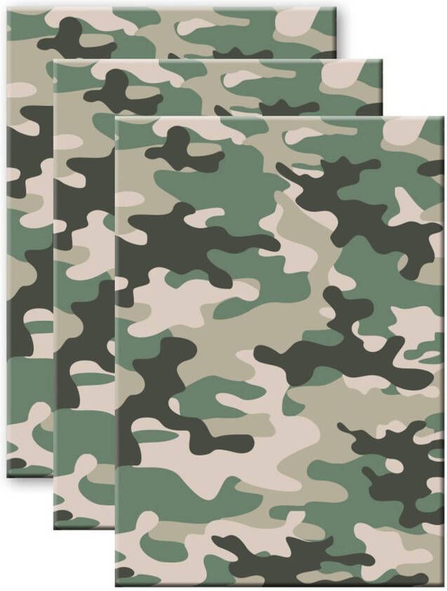 Merkloos Set van 3x stuks camouflage legerprint wiskunde schrift notitieboek groen ruitjes 10 mm A4 formaat Notitieboek