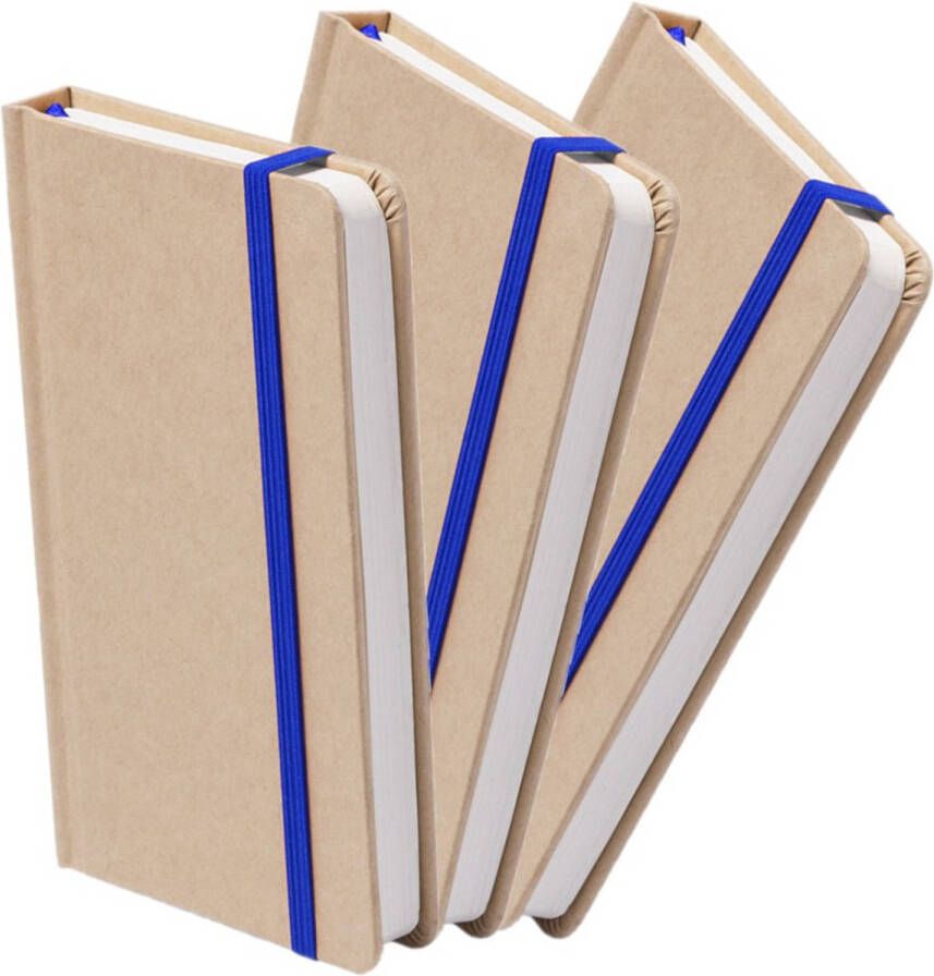 Merkloos Set van 3x stuks luxe schriftjes notitieboekjes blauw met elastiek A5 formaat Schriften