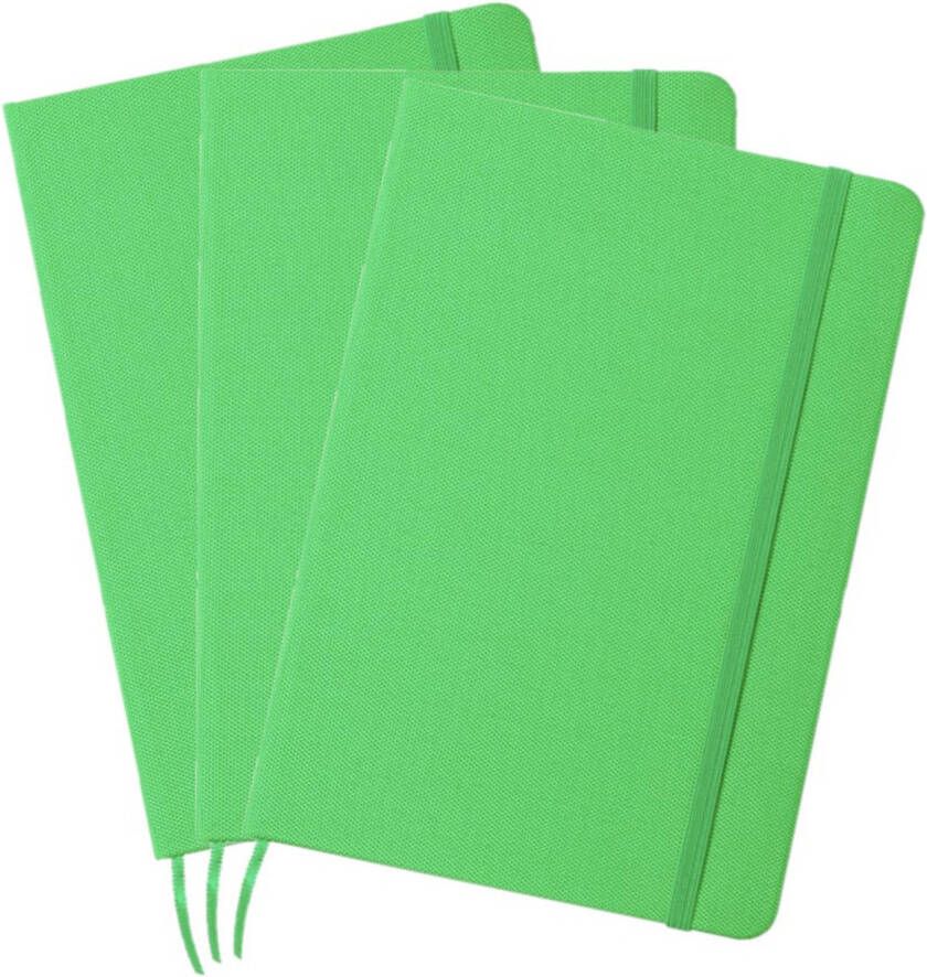 Merkloos Set van 3x stuks luxe schriftjes notitieboekjes groen met elastiek A5 formaat Schriften
