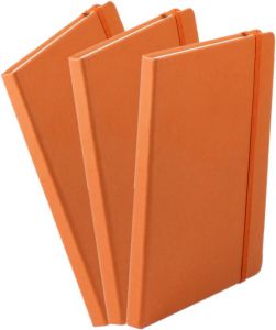 Merkloos Set van 3x stuks luxe schriftjes notitieboekjes oranje met elastiek A5 formaat Schriften