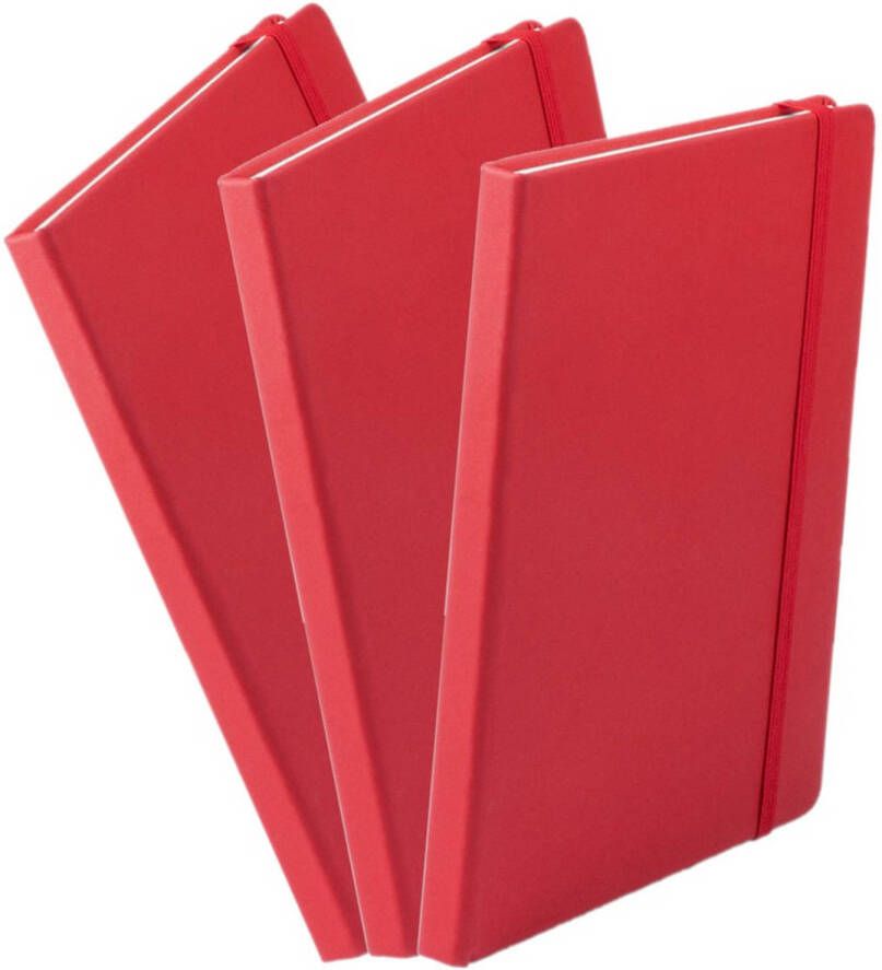 Merkloos Set van 3x stuks luxe schriftjes notitieboekjes rood met elastiek A5 formaat Schriften