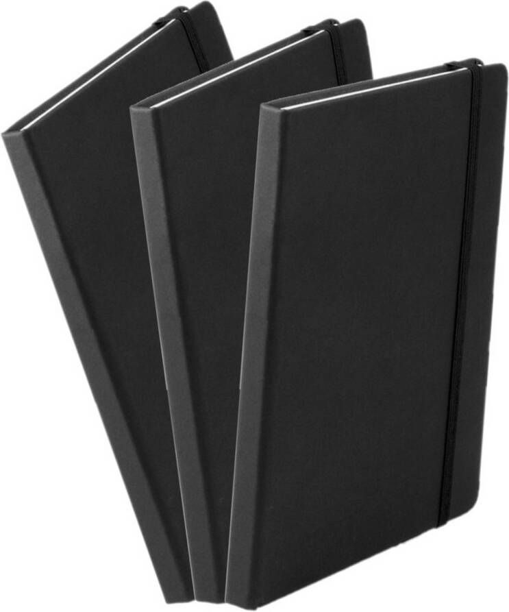 Merkloos Set van 3x stuks luxe schriftjes notitieboekjes zwart met elastiek A5 formaat Schriften