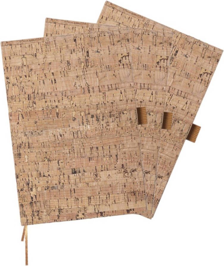 Merkloos Set van 3x stuks natuurlijn schriftjes notitieboekjes harde kurk kaft A5 formaat Schriften