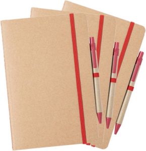 Merkloos Set Van 3x Stuks Natuurlijn Schriftjes notitieboekjes Karton rood Met Elastiek A5 Formaat Schriften