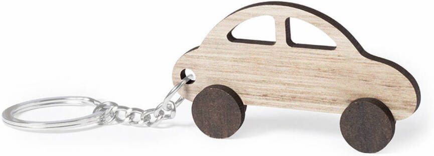 Merkloos Sleutelhanger met auto hout 4x7 cm autosleutel hanger Sleutelhangers