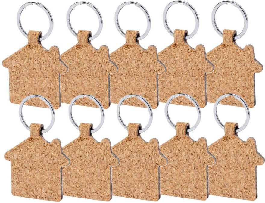 Merkloos Sleutelhanger met huisje 10x kurk metaal 5 x 6 cm eigen huis nieuw huis Sleutelhangers