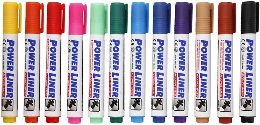 Merkloos Whiteboard markers stiften Power Liners in 12x kleuren punt van 4 mm Whiteboard stift