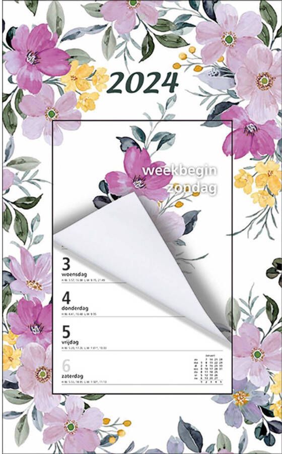 MGP cards Week Scheurkalender 2024 Week begint op Zondag Bloemen Pastel Lila