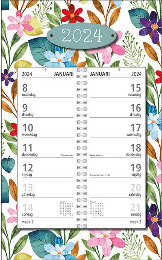 MGPcards Omlegweekkalender 2024 Week begint op Maandag Bloemen Kleur