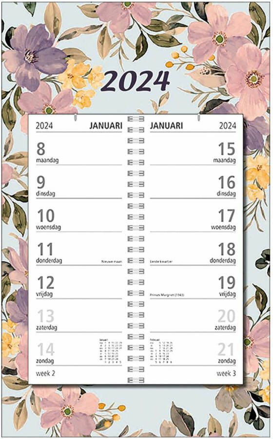 MGPcards Omlegweekkalender 2024 Week begint op Maandag Bloemen Pastel Roze