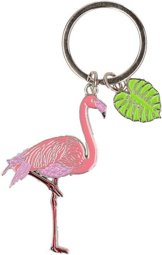 Nature Planet flamingo sleutelhanger metaal 5 cm Dieren cadeau artikelen Vogels Sleutelhangers