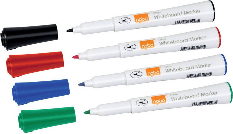 Nobo Glide whiteboardmarker pak van 4 stuks geassorteerde kleuren 10 stuks