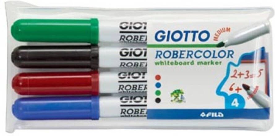 OfficeTown Giotto Robercolor whiteboardmarker medium ronde punt etui met 4 stuks in geassorteerde kleuren