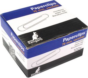 OfficeTown Paperclips Kangaro 75 mm rond doosje 100 stuks verzinkt