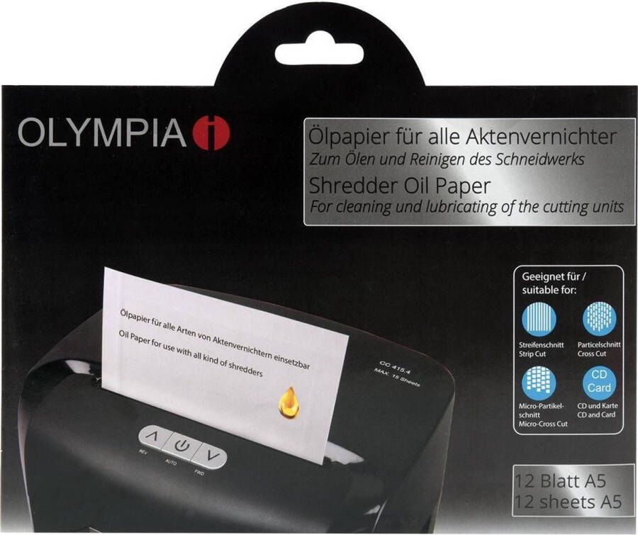 Olympia 9130 geolied papier voor papierversnipperaar 12 vellen