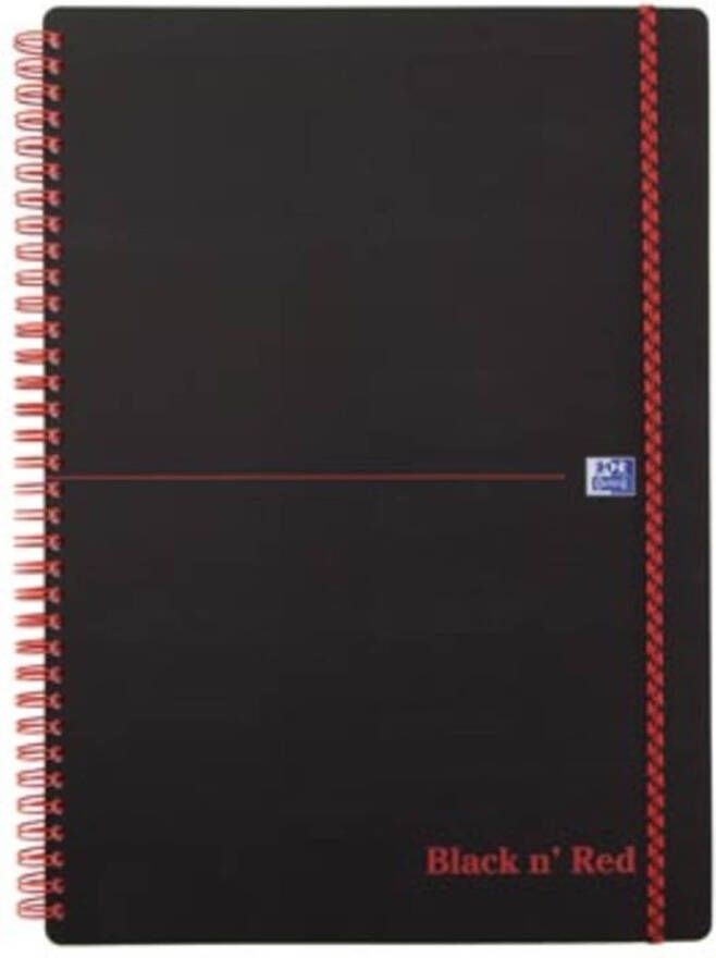Oxford BLACK N&apos; RED spiraalblok kunststof 140 bladzijden ft A4 geruit 5 mm