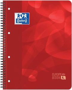 Oxford School Projectbook spiraalschrift ft A4+ 4-gaats perforatie geruit 5 mm rood