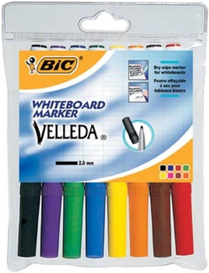 Paagman Bic whiteboardmarker Velleda 1741 etui van 8 stuks in geassorteerde kleuren