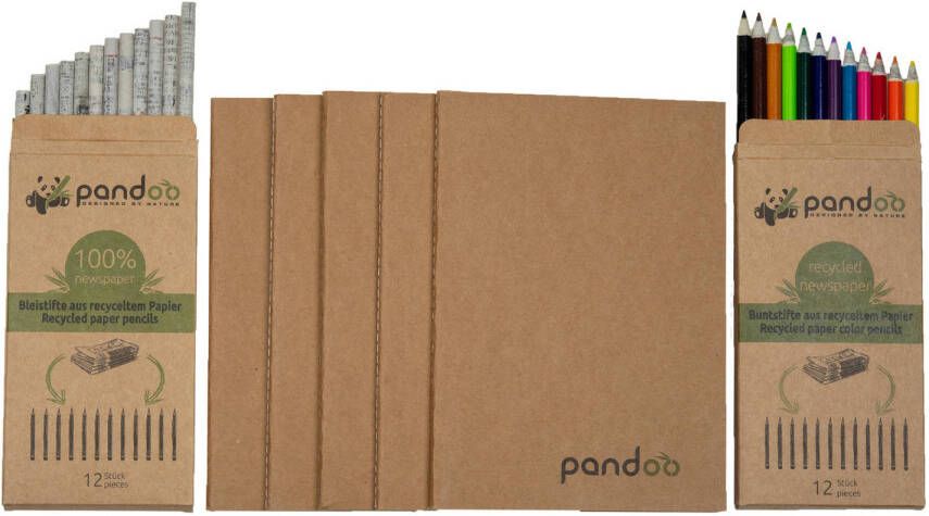 Pandoo Bamboe Notitieboek A5 Cadeauset Naturel Bruin Gerecycled Papier Potloden Ideale Feestdagen Cadeau