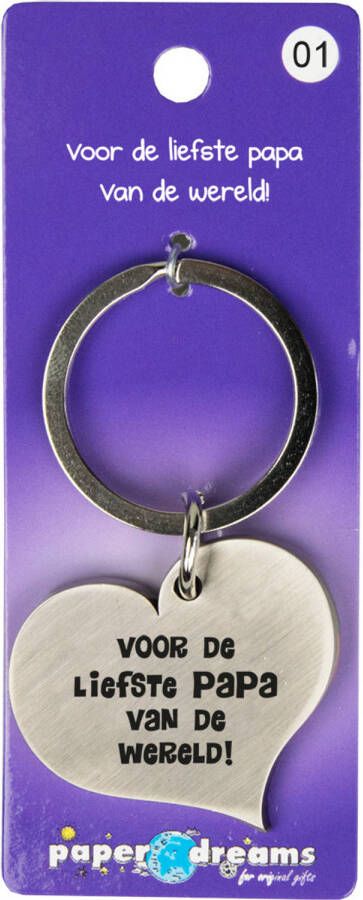 Paper Dreams sleutelhanger Papa hart 10 x 4 cm ijzer zilver