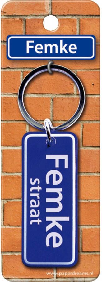 Paper Dreams sleutelhanger straatnaam Femke 9 cm staal blauw