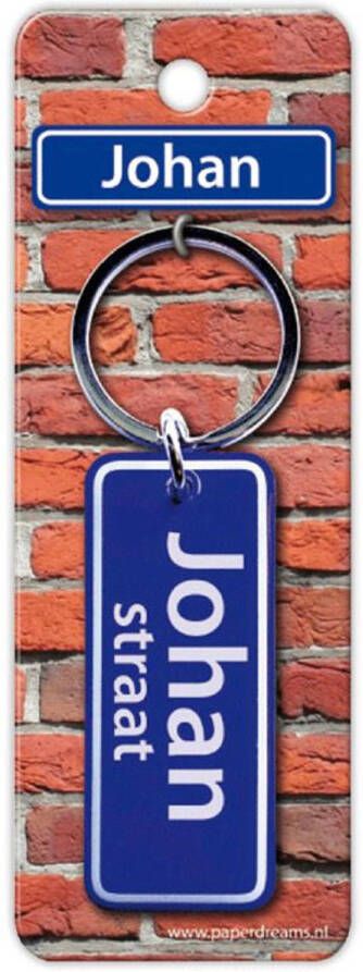 Paper Dreams sleutelhanger straatnaam Johan 9 cm staal blauw
