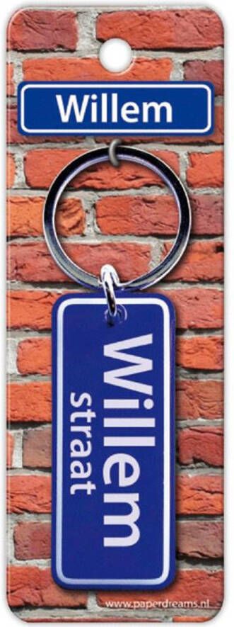 Paper Dreams sleutelhanger straatnaam Willem 9 cm staal blauw