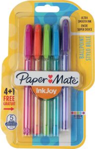 Paper Mate balpen InkJoy 100 met dop blister met 4 stuks in geassorteerde fun kleuren