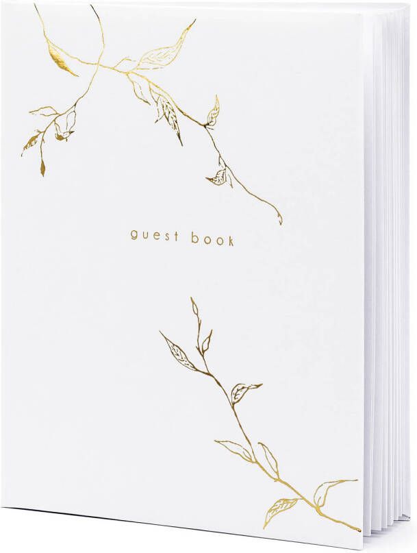 Partydeco Gastenboek receptieboek Nature Bruiloft wit goud 20 x 24 5 cm Gastenboeken
