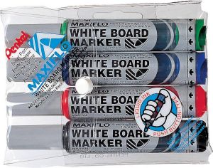 Pentel Whiteboardmarker Maxiflo set van 4 kleuren (blauw rood groen en zwart) 12 stuks