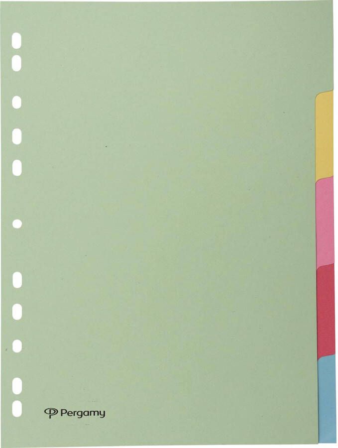 Pergamy tabbladen ft A4 11-gaatsperforatie karton geassorteerde pastelkleuren 5 tabs