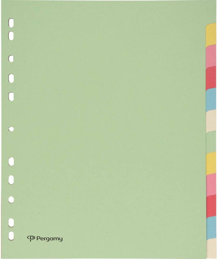 Pergamy tabbladen ft A4 maxi 11-gaatsperforatie karton geassorteerde pastelkleuren 12 tabs 25 stuks