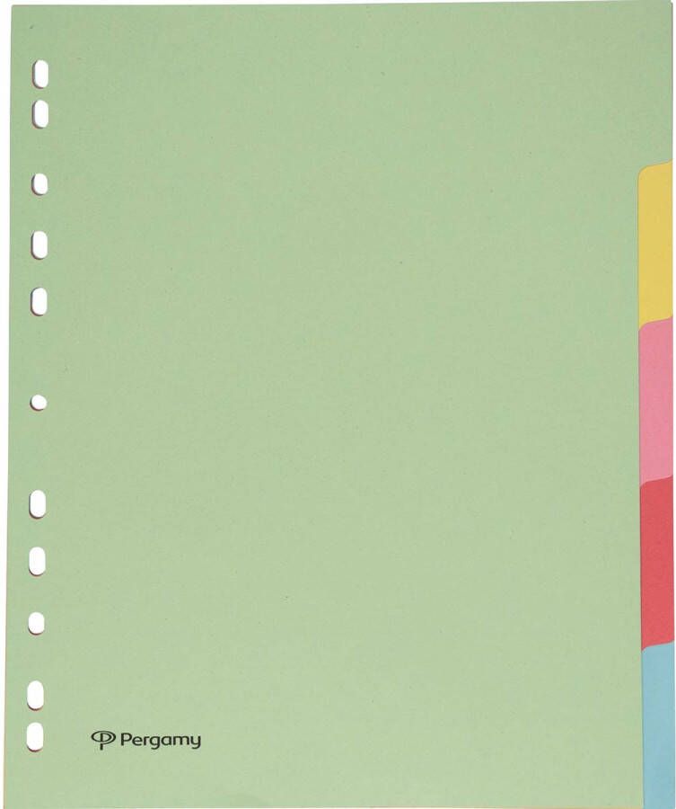 Pergamy tabbladen ft A4 maxi 11-gaatsperforatie karton geassorteerde pastelkleuren 5 tabs 50 stuks