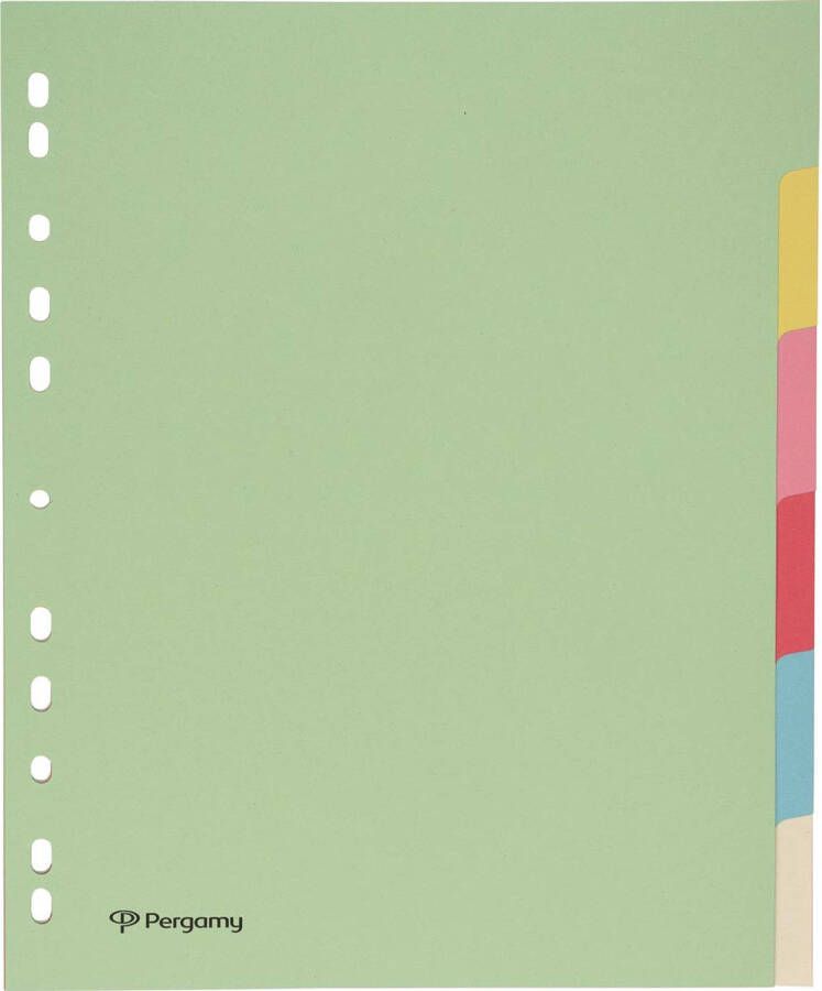 Pergamy tabbladen ft A4 maxi 11-gaatsperforatie karton geassorteerde pastelkleuren 6 tabs 50 stuks
